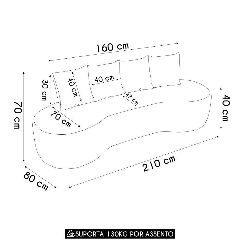 Sofá 3 Lugares 210cm Orgânico Viana B10 Bouclê Creme - Mpozenato - 4