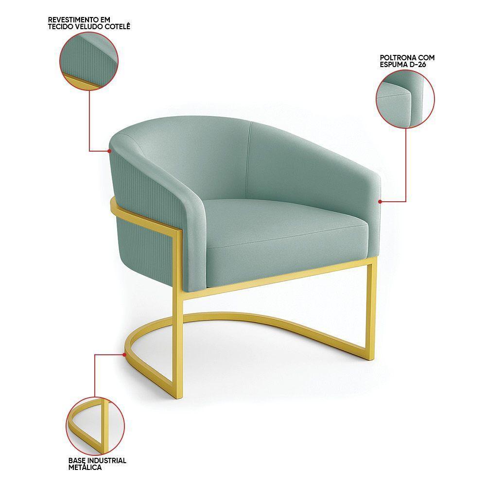 Poltrona Sala Industrial Dourada Arielle Veludo Cotelê D03 - D'rossi Menta - 3