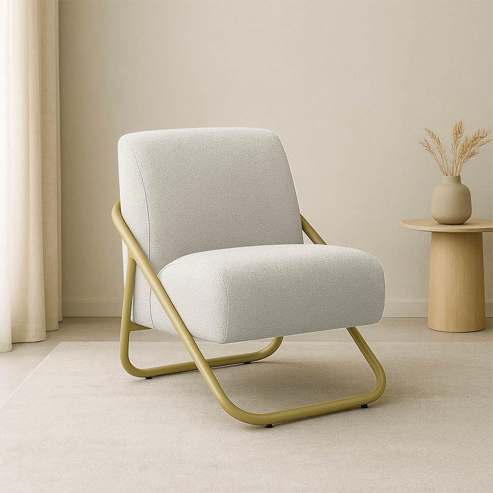 Poltrona Sala Decorativa Industrial Dourado Martina Bouclê Cinza K01 - D'rossi - 1