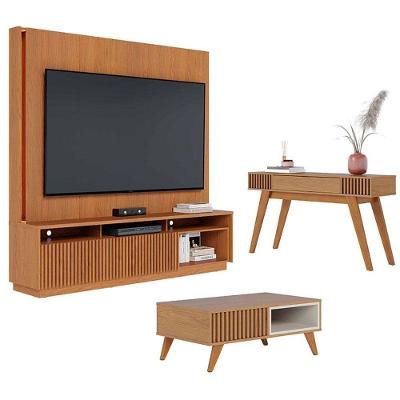 Estante Home Theater Jordão Com Aparador Riviera Freijó E Mesa De Centro Jeri Freijó Off White - Colibri