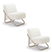 Poltrona Sala Estar Industrial Champanhe Kit 2 Martina Bouclê Off White K01 - D'rossi - 2