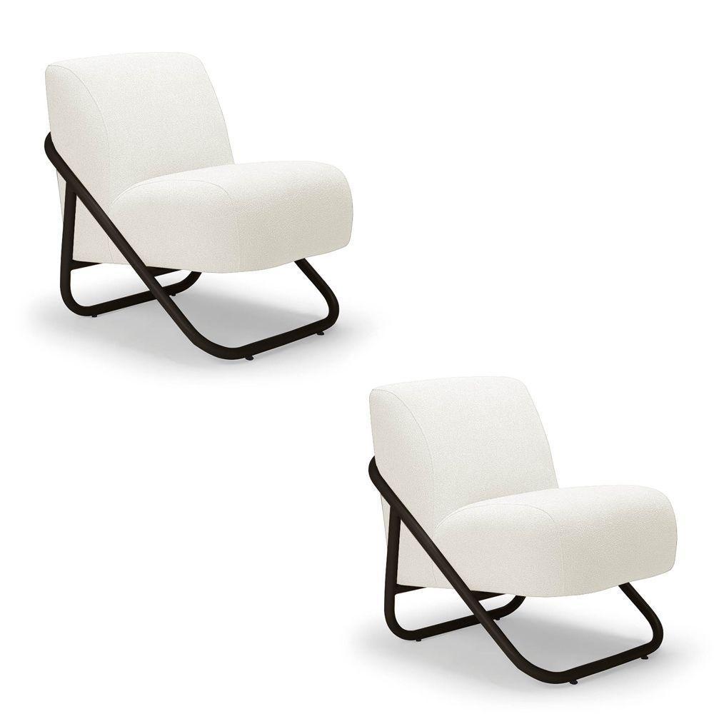 Poltrona Sala Estar Industrial Preto Kit 2 Martina Bouclê Off White K01 - D'rossi - 2