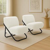 Poltrona Sala Estar Industrial Preto Kit 2 Martina Bouclê Off White K01 - D'rossi - 1