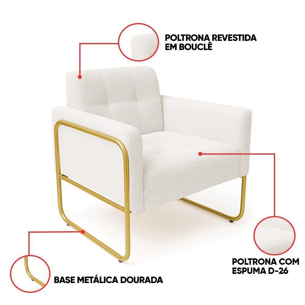Poltrona Sala Industrial Alta Tubo Dourado Elisa Bouclê Off White D03 - D'rossi - 3