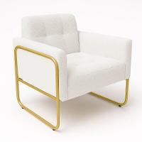 Poltrona Sala Industrial Alta Tubo Dourado Elisa Bouclê Off White D03 - D'rossi - 5