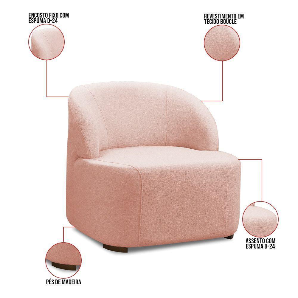 Poltrona Decorativa Orgânica Para Sala Diully Bouclê E03 - D'rossi Rose - 3