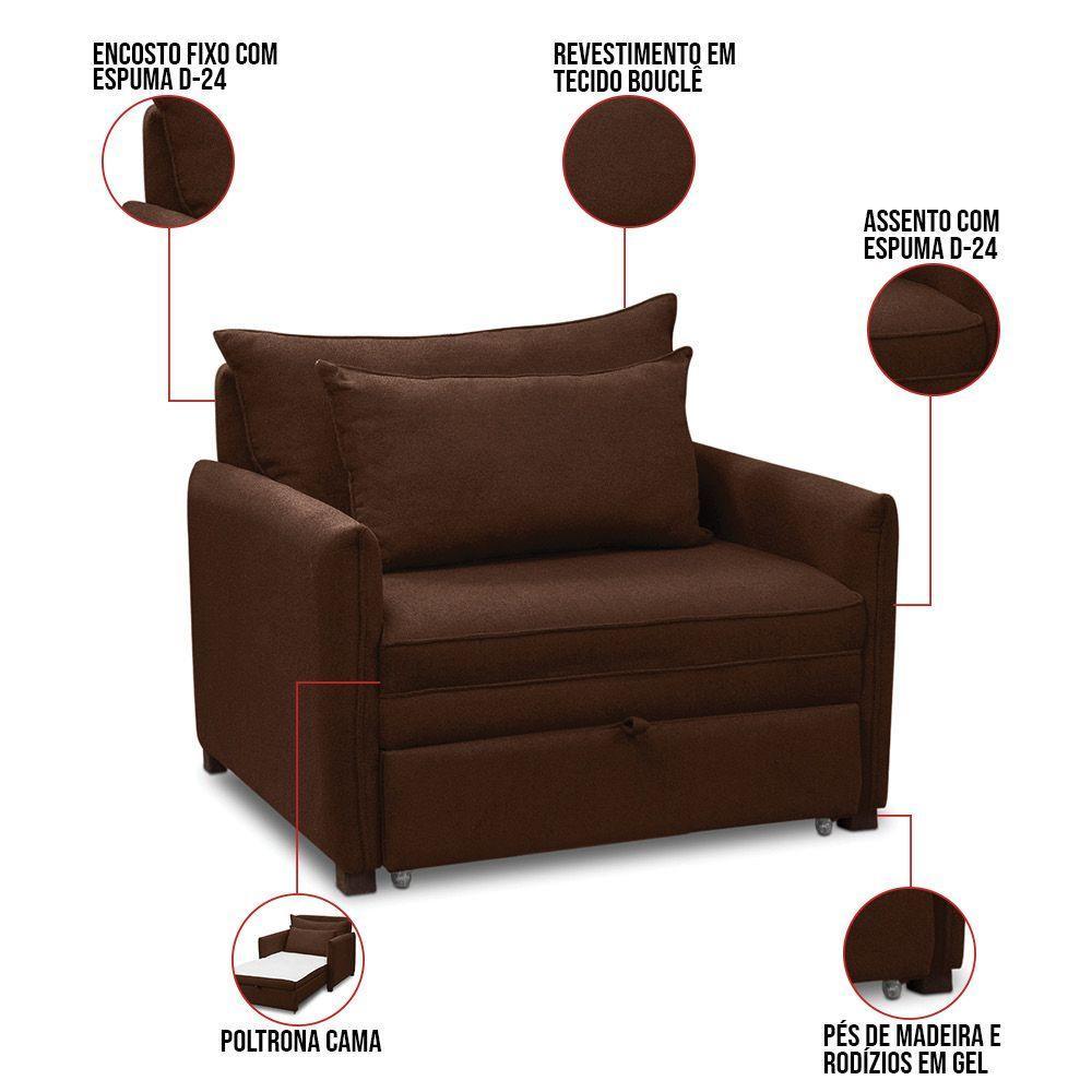 Poltrona Cama Retrátil Solteiro Com Rodízio Cloe Bouclê E03 - D'rossi Marrom - 3