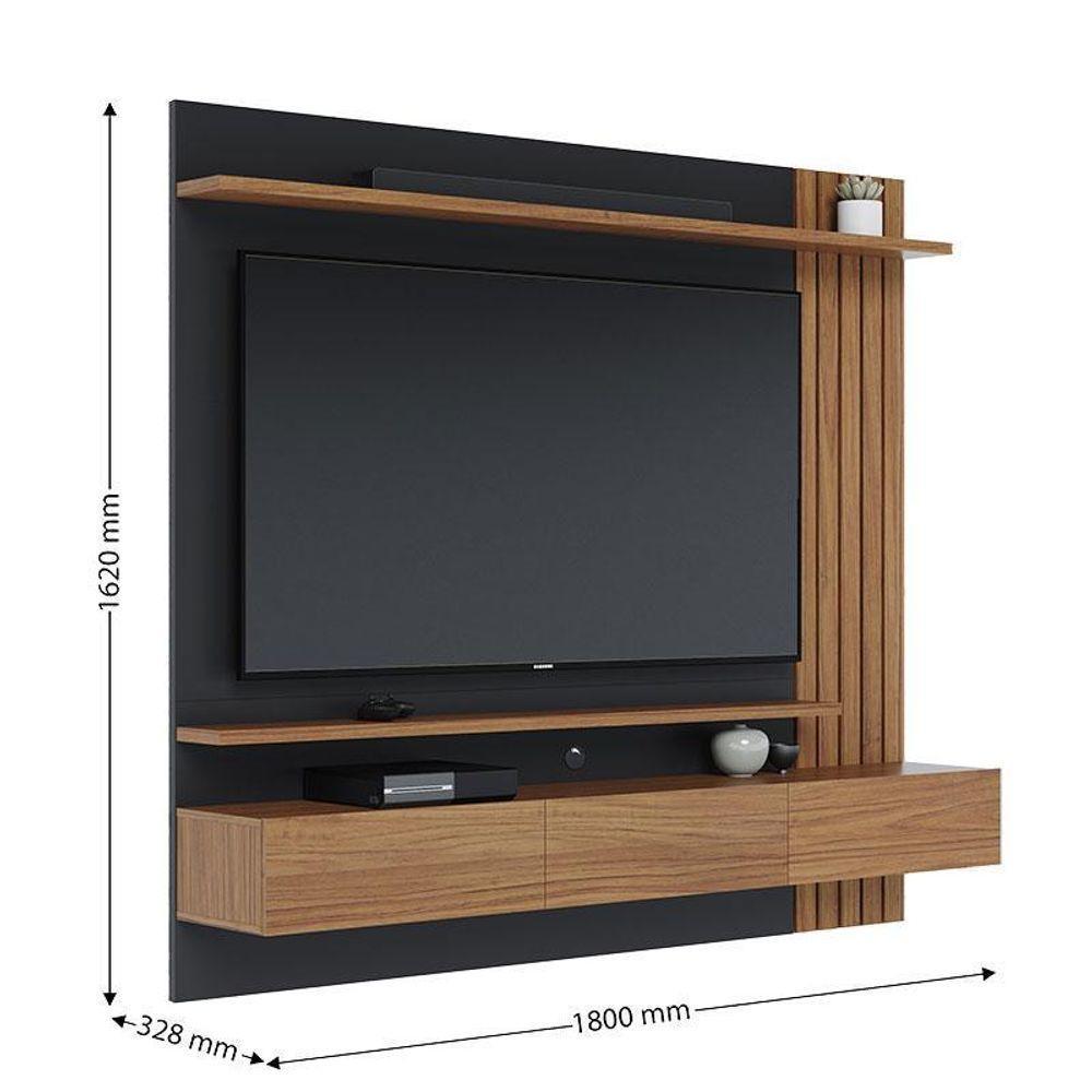 Painel Para Tv Home Suspenso Juriti 1.8 Com Mesa De Centro Jeri Noce Milano Preto Acetinado - Colibri - 6