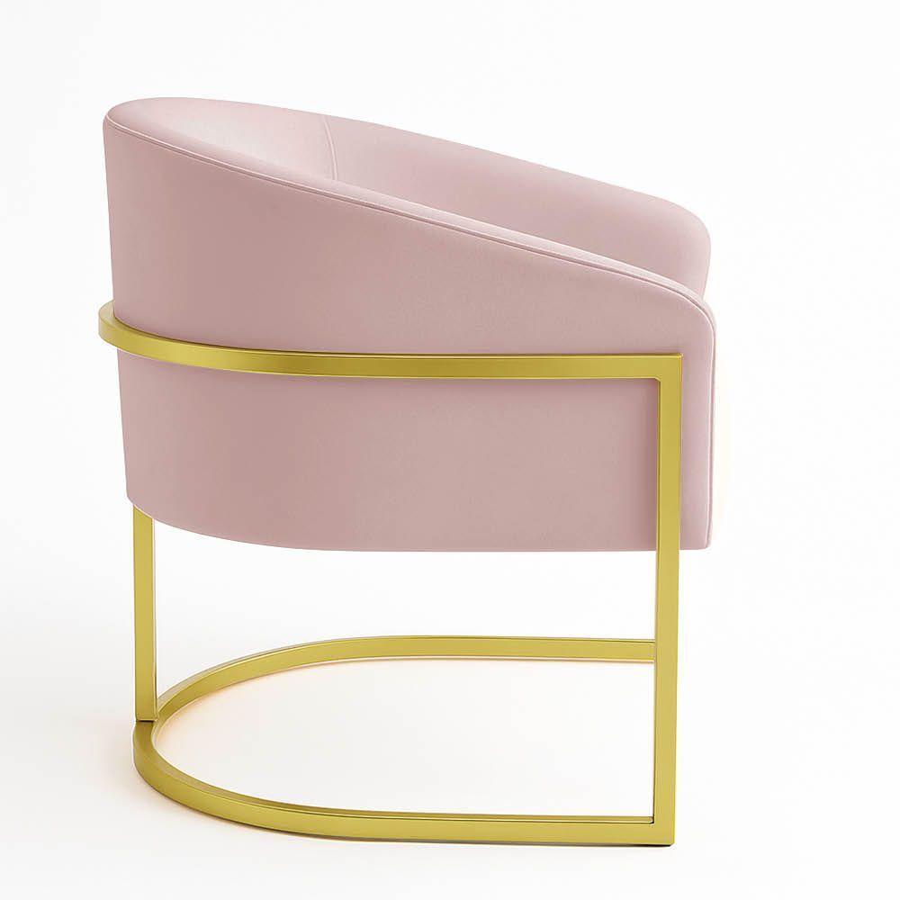 Poltrona Sala Decorativa Industrial Dourada Kit 2 Arielle Veludo Cor Rose - 3