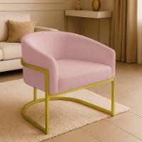 Poltrona Sala Decorativa Industrial Dourada Kit 2 Arielle Veludo Cor Rose - 7