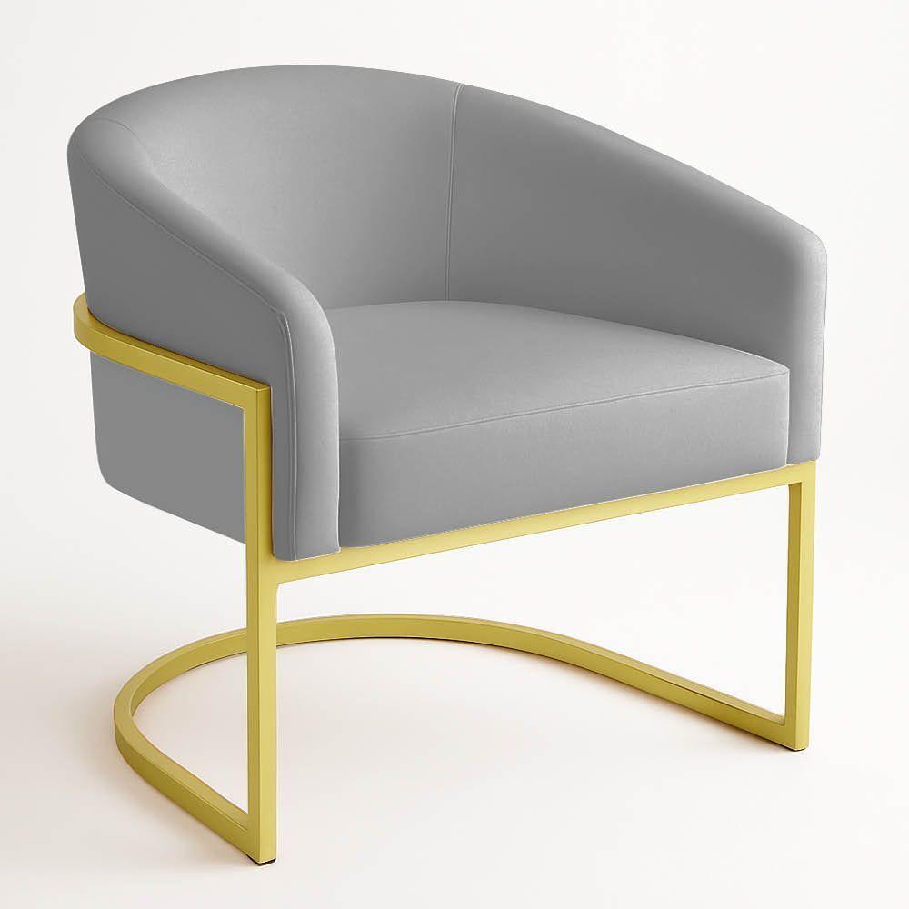 Poltrona Sala Decorativa Industrial Dourada Arielle Suede Cinza - 3