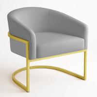 Poltrona Sala Decorativa Industrial Dourada Arielle Suede Cinza - 3