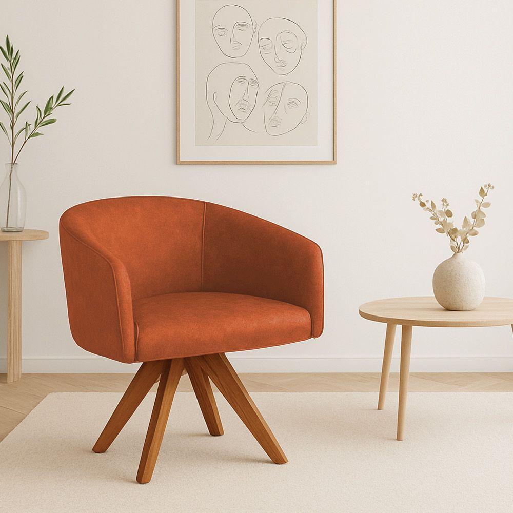 Poltrona Sala Base Giratória Madeira Arielle Sintético Pu D03 - D'rossi Nozes - 1