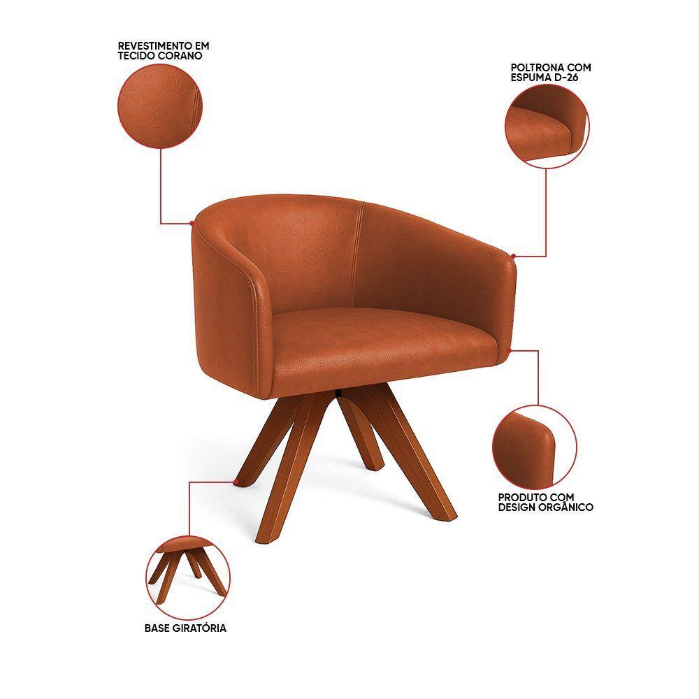Poltrona Sala Base Giratória Madeira Arielle Sintético Pu D03 - D'rossi Nozes - 3