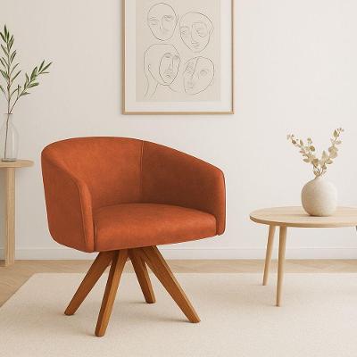 Poltrona Sala Base Giratória Madeira Arielle Sintético Pu D03 - D'rossi Nozes