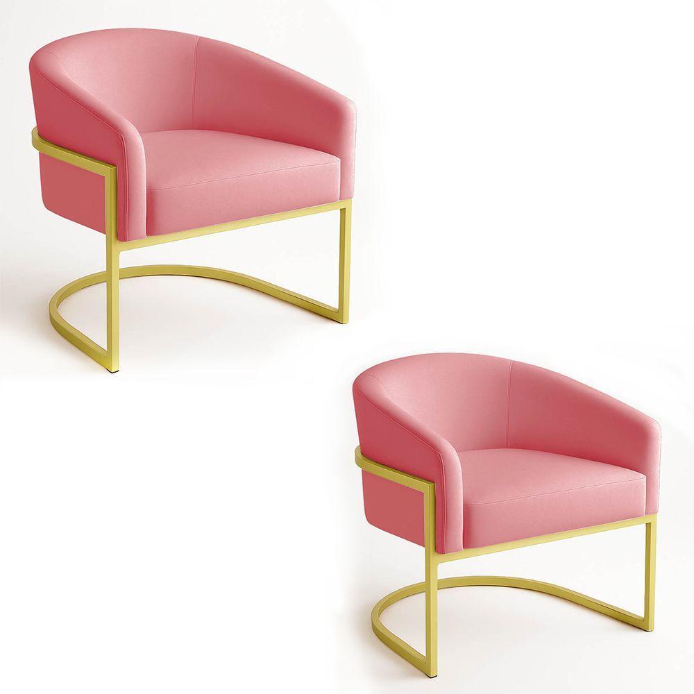 Poltrona Sala Decorativa Industrial Dourada Kit 2 Arielle Suede Rosê - 1