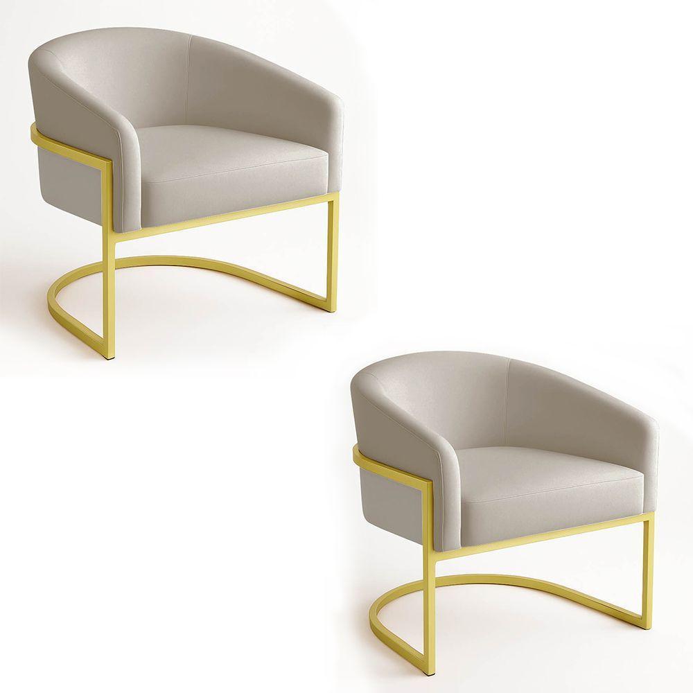 Poltrona Sala Decorativa Industrial Dourada Kit 2 Arielle Veludo Cinza - 1