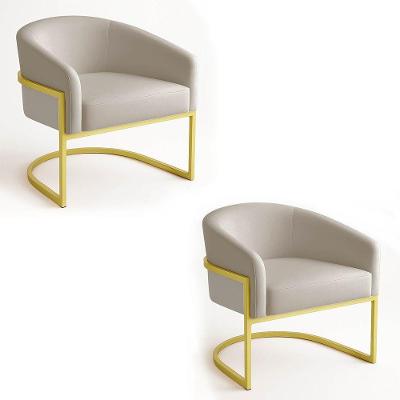 Poltrona Sala Decorativa Industrial Dourada Kit 2 Arielle Veludo Cinza