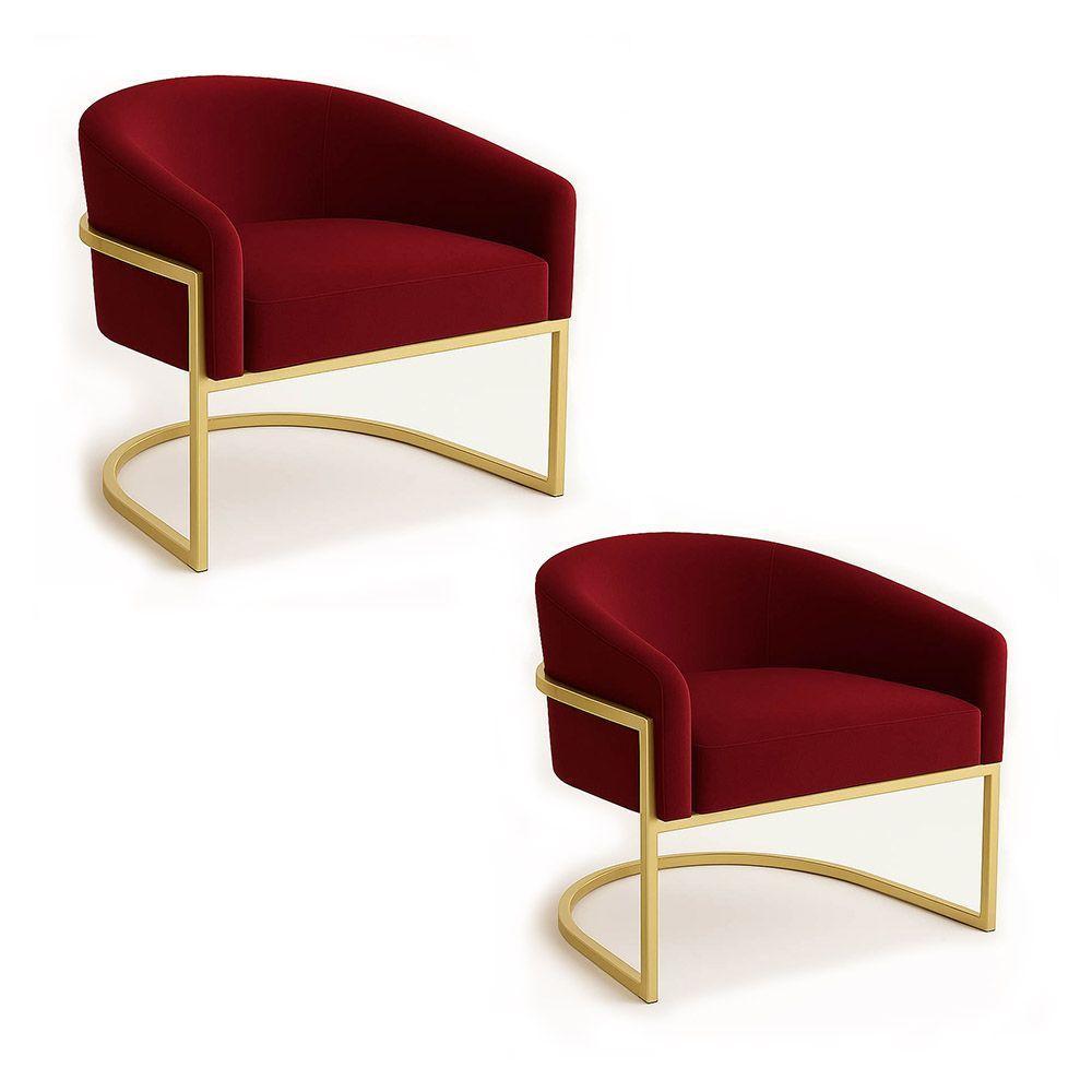 Poltrona Sala Decorativa Industrial Dourada Kit 2 Arielle Veludo Marsala - 2