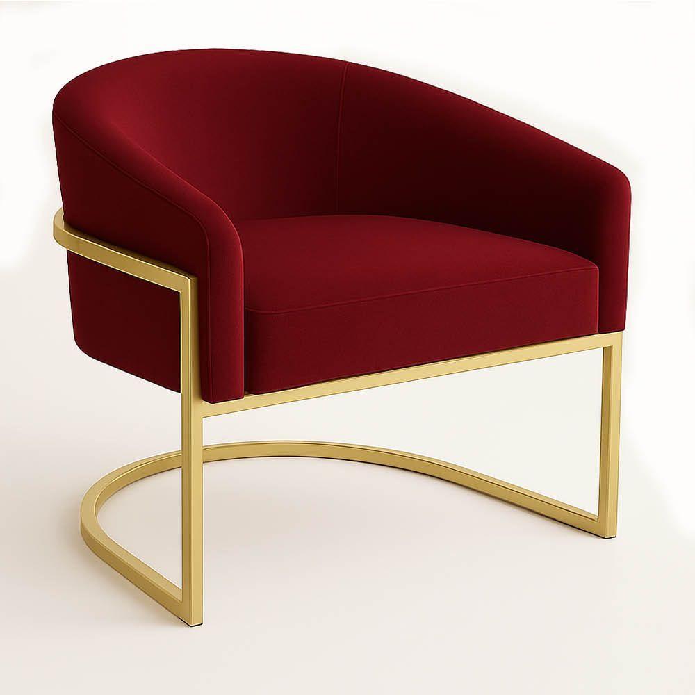 Poltrona Sala Decorativa Industrial Dourada Kit 2 Arielle Veludo Marsala - 5