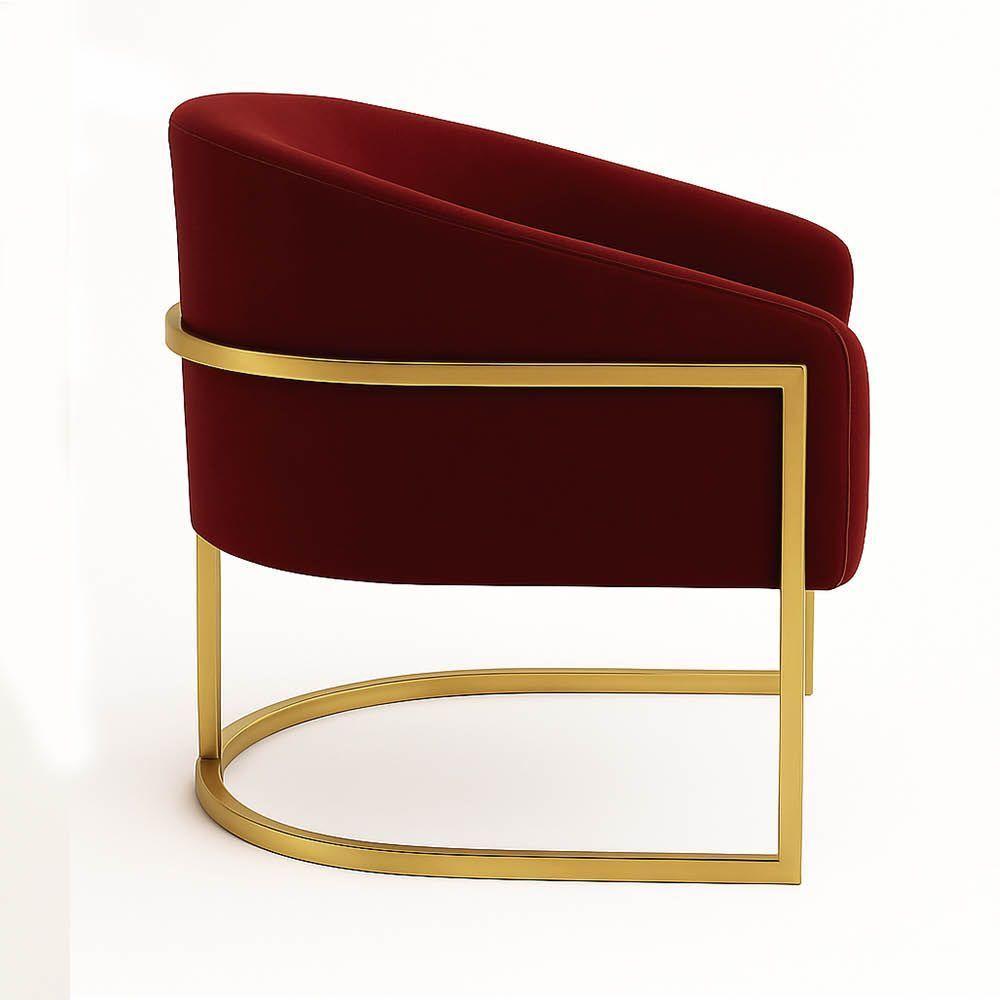 Poltrona Sala Decorativa Industrial Dourada Kit 2 Arielle Veludo Marsala - 6