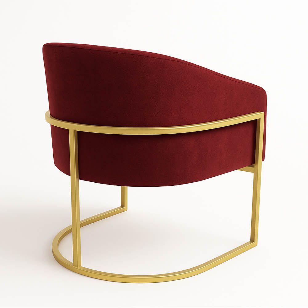 Poltrona Sala Decorativa Industrial Dourada Kit 2 Arielle Veludo Marsala - 7