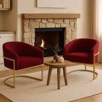 Poltrona Sala Decorativa Industrial Dourada Kit 2 Arielle Veludo Marsala - 1