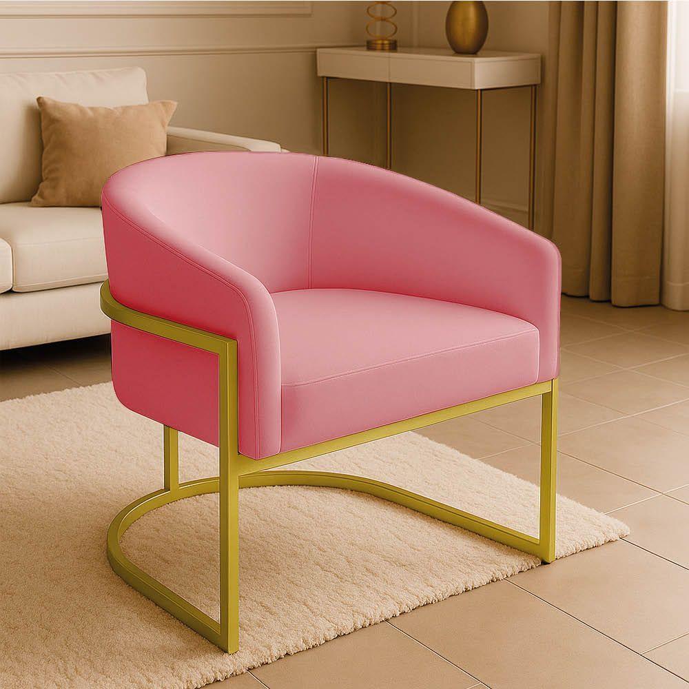 Poltrona Sala Decorativa Industrial Dourada Arielle Suede Rosê - 1