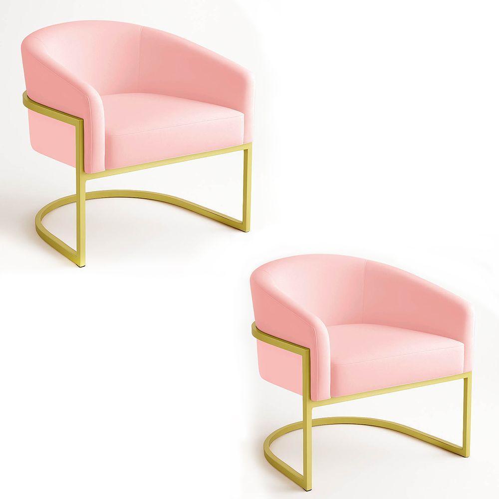 Poltrona Sala Decorativa Industrial Dourada Kit 2 Arielle Suede Rosa Bebê - 1