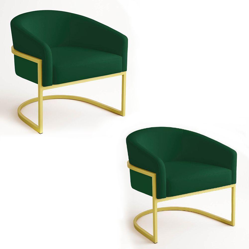 Poltrona Sala Decorativa Industrial Dourada Kit 2 Arielle Suede Verde - 1