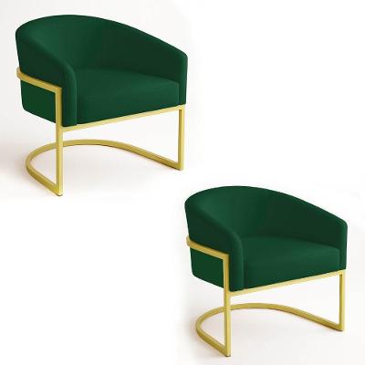 Poltrona Sala Decorativa Industrial Dourada Kit 2 Arielle Suede Verde
