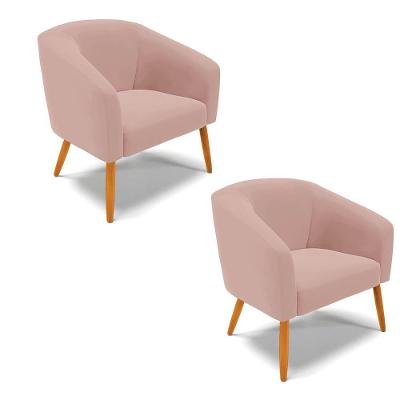 Poltrona Decorativa Pé Palito Castanho Kit 2 Stella Veludo Rosê D03 - D'rossi