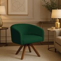 Poltrona Sala Base Giratória Madeira Arielle Bouclê Verde D03 - D'rossi - 1