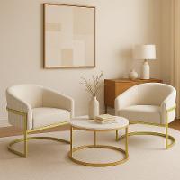 Poltrona Sala Industrial Dourada Kit 2 Arielle Veludo Cotelê Bege D03 - D'rossi - 1