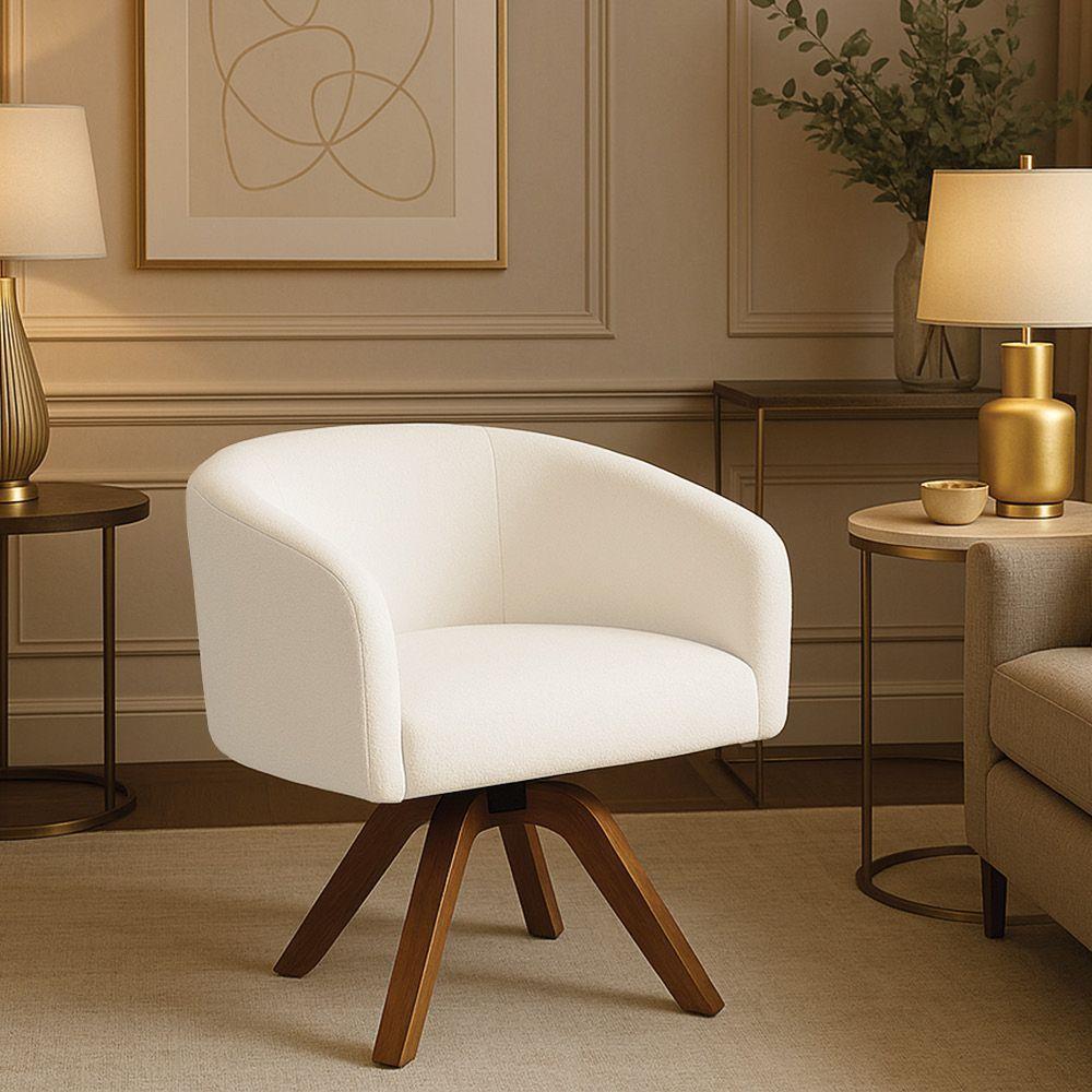 Poltrona Sala Base Giratória Madeira Arielle Bouclê Off White D03 - D'rossi - 1