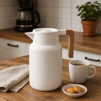 Garrafa Térmica Wood Fashion Branca Cabo Madeira Santorini 1 Litro - Viva Flor - 2