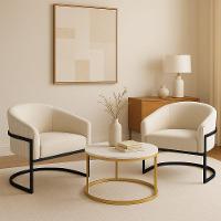 Poltrona Sala Industrial Preto Kit 2 Arielle Veludo Cotelê D03 - D'rossi Bege - 1