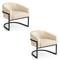 Poltrona Sala Industrial Preto Kit 2 Arielle Veludo Cotelê D03 - D'rossi Bege - 2