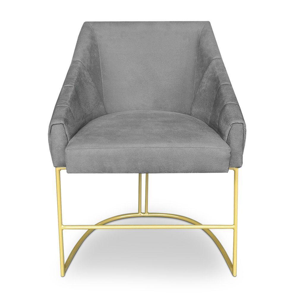 Poltrona Decorativa Alana Suede Base De Ferro Dourado - Pallazio Cor Grafite - 3