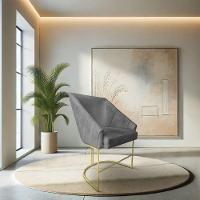 Poltrona Decorativa Alana Suede Base De Ferro Dourado - Pallazio Cor Grafite - 1