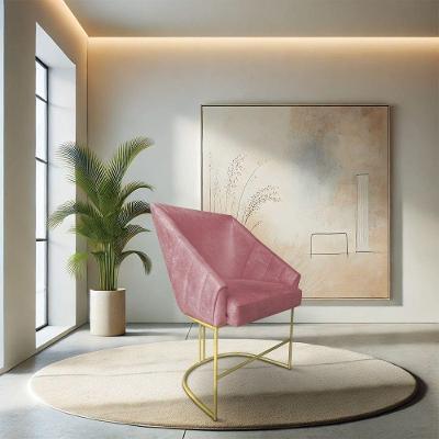 Poltrona Decorativa Alana Veludo Base De Ferro Dourado - Pallazio Cor Rosê