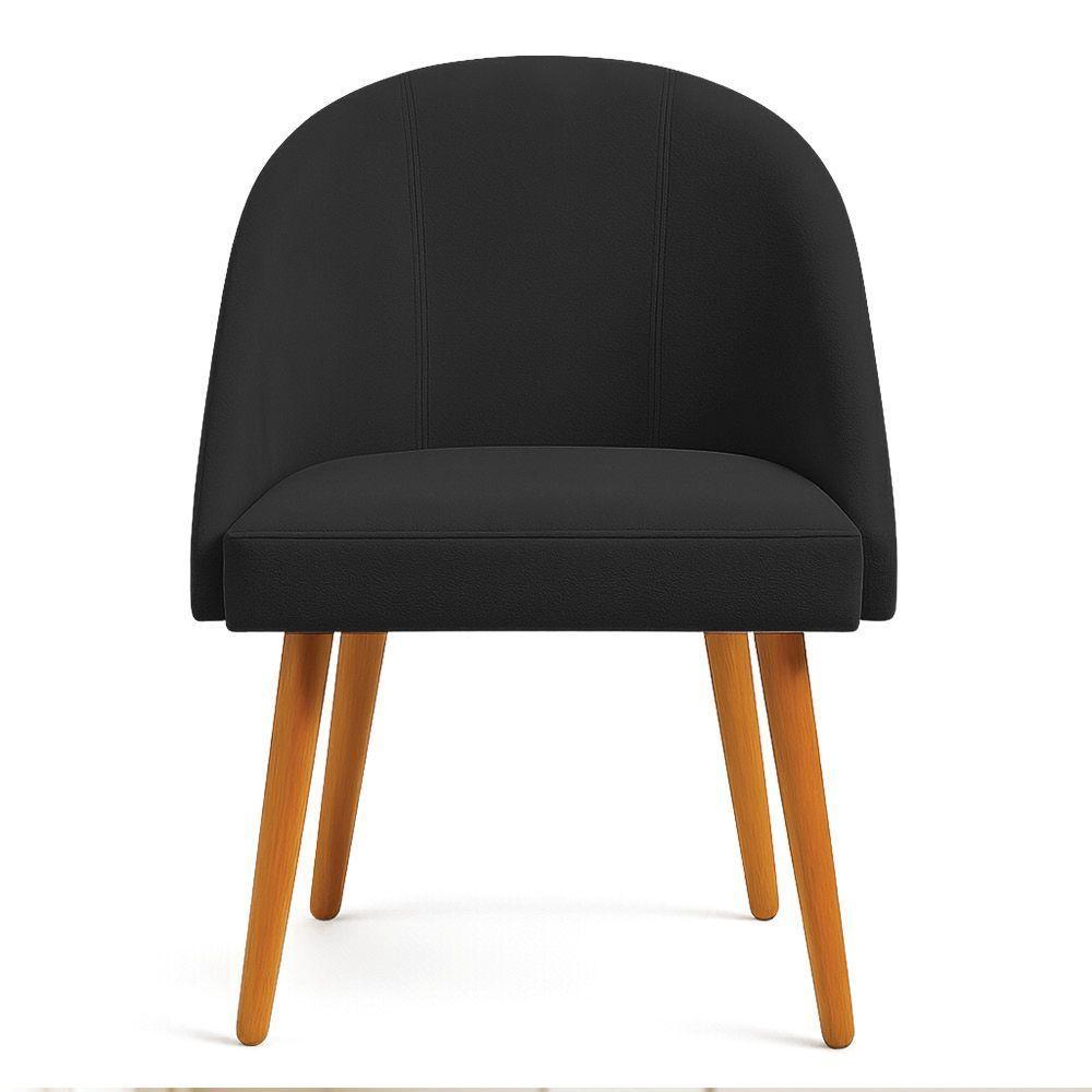 Kit 06 Cadeiras Poltrona De Jantar Luna Suede Pés Palito Castanho - Pallazio Cor Preto - 4