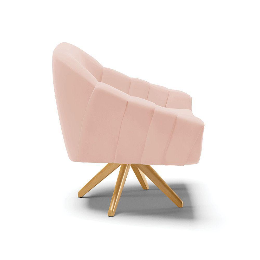 Poltrona Giratória Giovana Veludo Rosê Base Maderia Ma30 D03 - D'rossi - 6