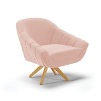 Poltrona Giratória Giovana Veludo Rosê Base Maderia Ma30 D03 - D'rossi - 2