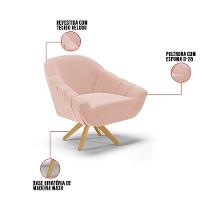 Poltrona Giratória Giovana Veludo Rosê Base Maderia Ma30 D03 - D'rossi - 3