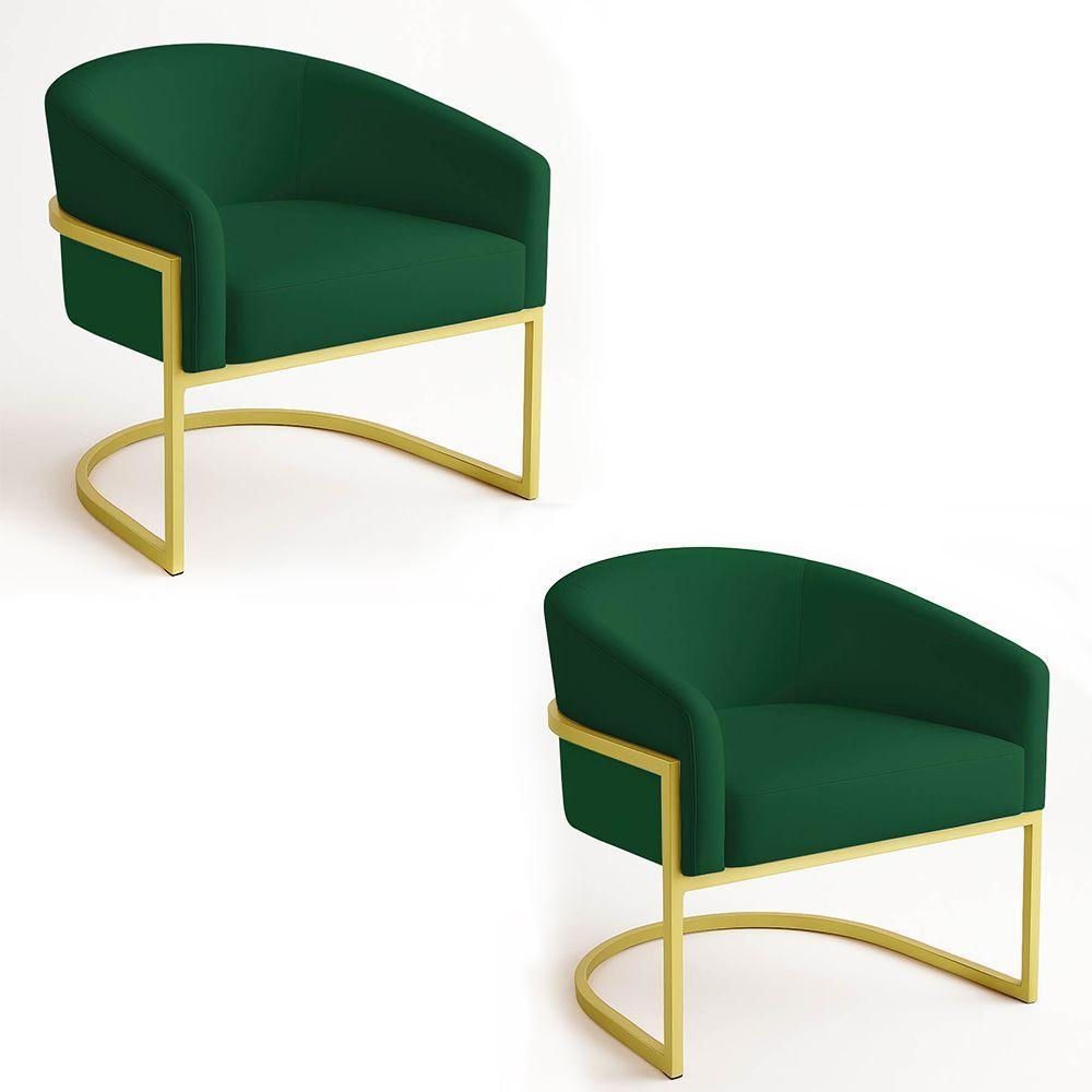 Poltrona Sala Decorativa Industrial Dourada Kit 2 Arielle Veludo Verde - 1
