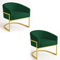 Poltrona Sala Decorativa Industrial Dourada Kit 2 Arielle Veludo Verde - 1