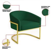 Poltrona Sala Decorativa Industrial Dourada Kit 2 Arielle Veludo Verde - 3
