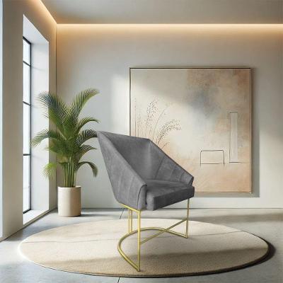 Poltrona Decorativa Alana Suede Grafite Base De Ferro Dourado - Pallazio