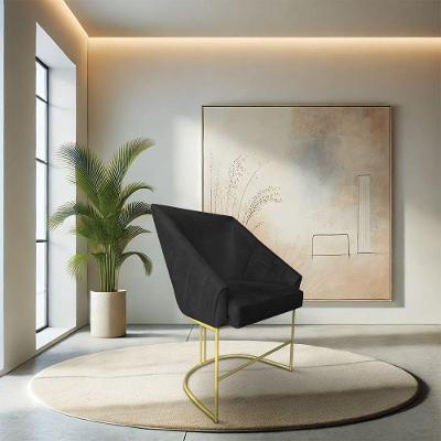 Poltrona Decorativa Alana Suede Base De Ferro Dourado - Pallazio Cor Preto